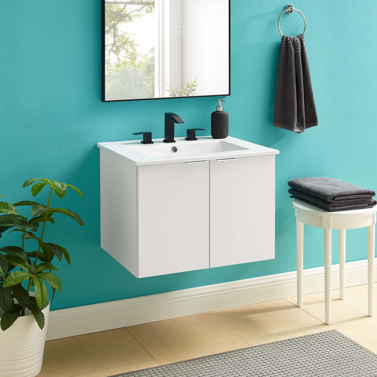 Maybelle 24" Wall-Mount Bathroom Vanity, Melamine, White, 21052