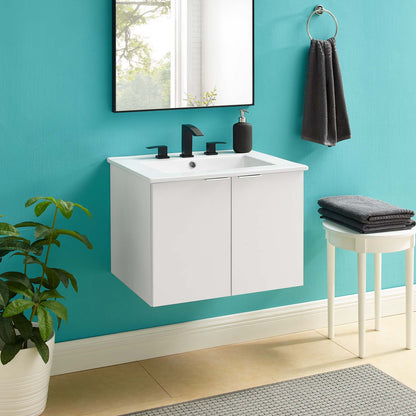 Maybelle 24" Wall-Mount Bathroom Vanity, Melamine, White, 21052