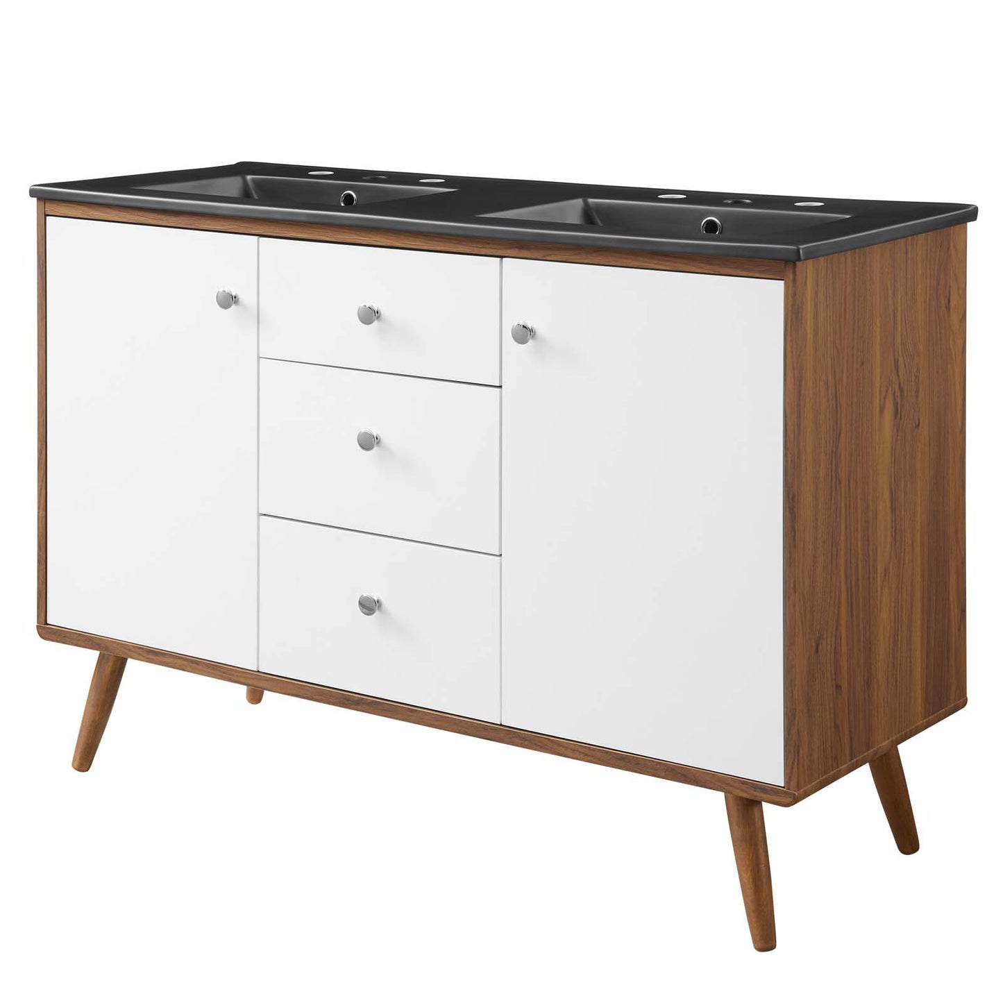 Transmit 48" Double Sink Bathroom Vanity, Wood, Brown Walnut Black, 21053