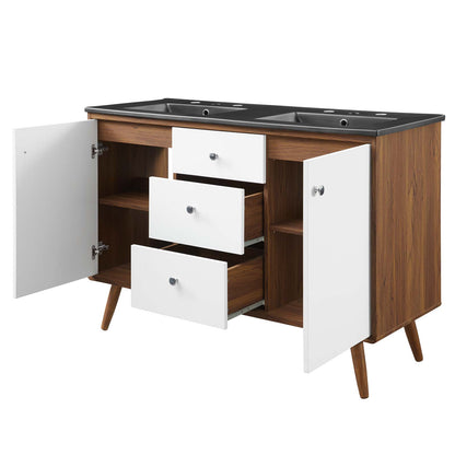 Transmit 48" Double Sink Bathroom Vanity, Wood, Brown Walnut Black, 21053
