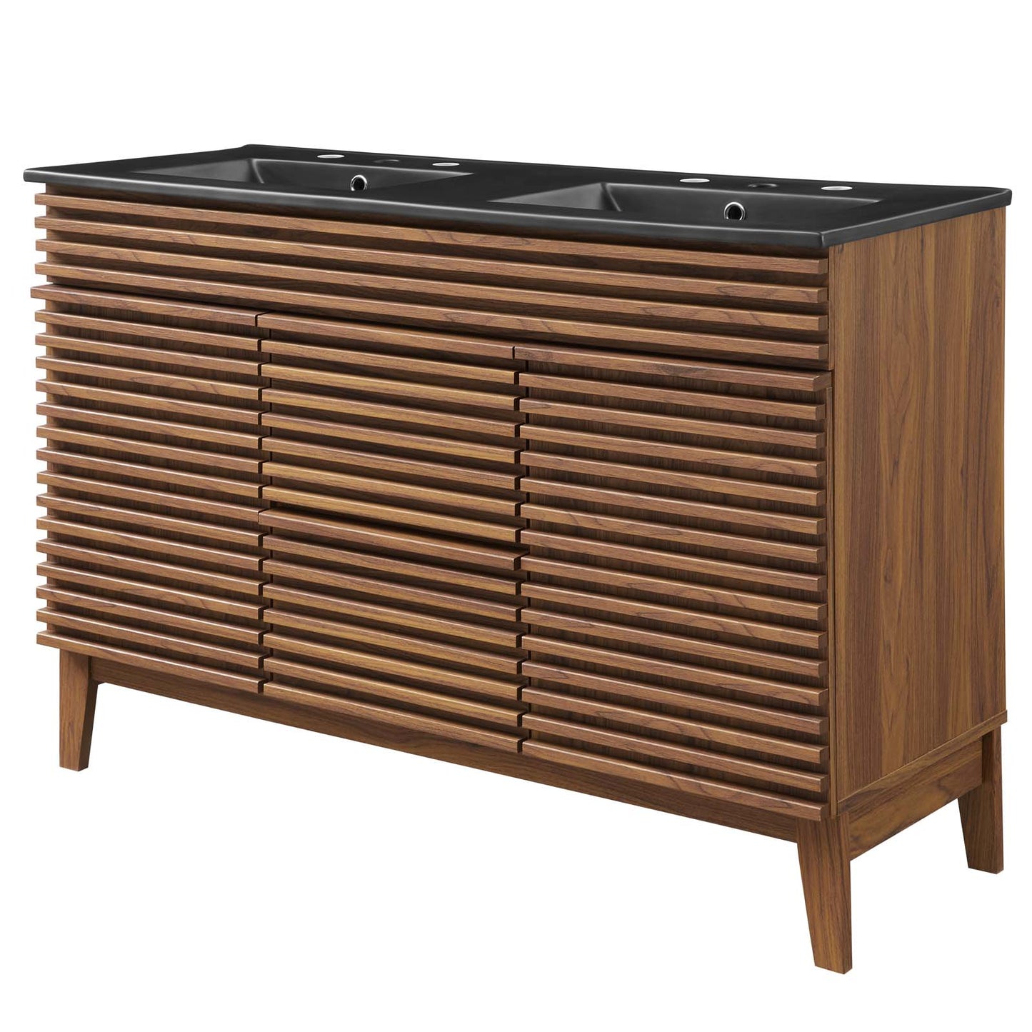 Render 48" Double Sink Bathroom Vanity, Wood, Brown Walnut Black, 21054