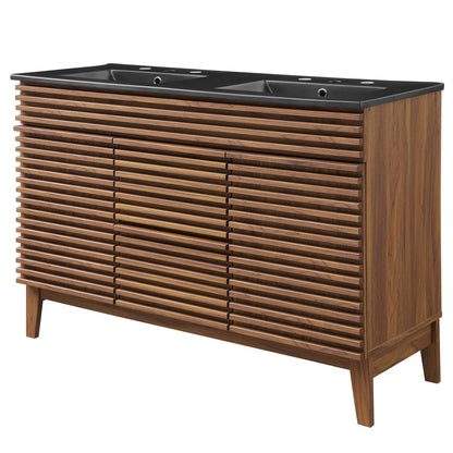 Render 48" Double Sink Bathroom Vanity, Wood, Brown Walnut Black, 21054