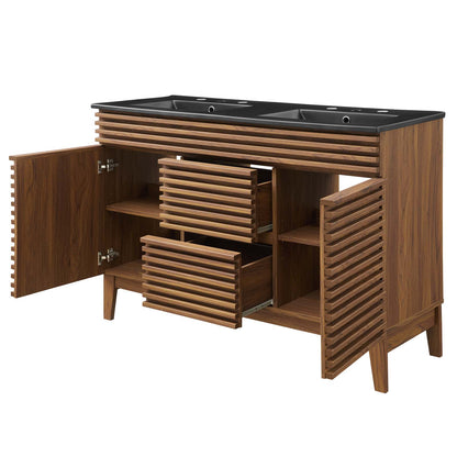 Render 48" Double Sink Bathroom Vanity, Wood, Brown Walnut Black, 21054
