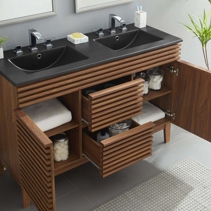 Render 48" Double Sink Bathroom Vanity, Wood, Brown Walnut Black, 21054
