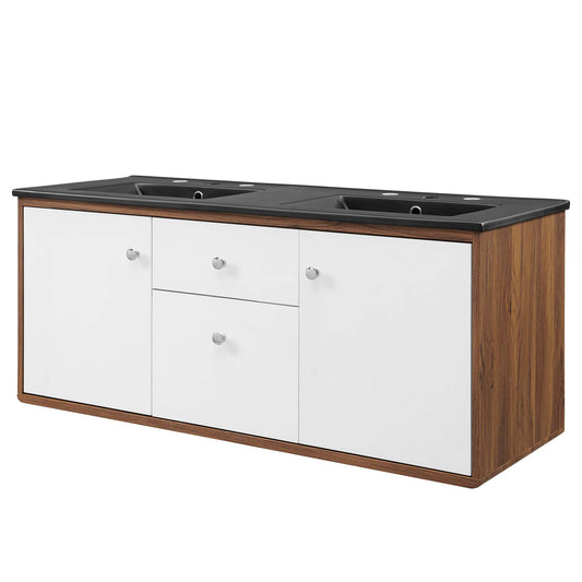 Transmit 48" Wall-Mount Bathroom Vanity, Wood, Brown Walnut Black, 21055
