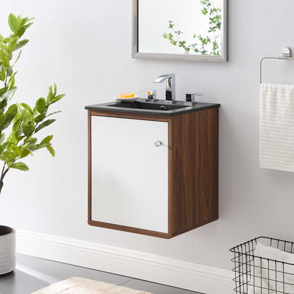 Transmit 18" Wall-Mount Bathroom Vanity, Wood, Brown Walnut Black, 21056