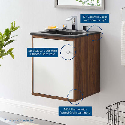 Transmit 18" Wall-Mount Bathroom Vanity, Wood, Brown Walnut Black, 21056