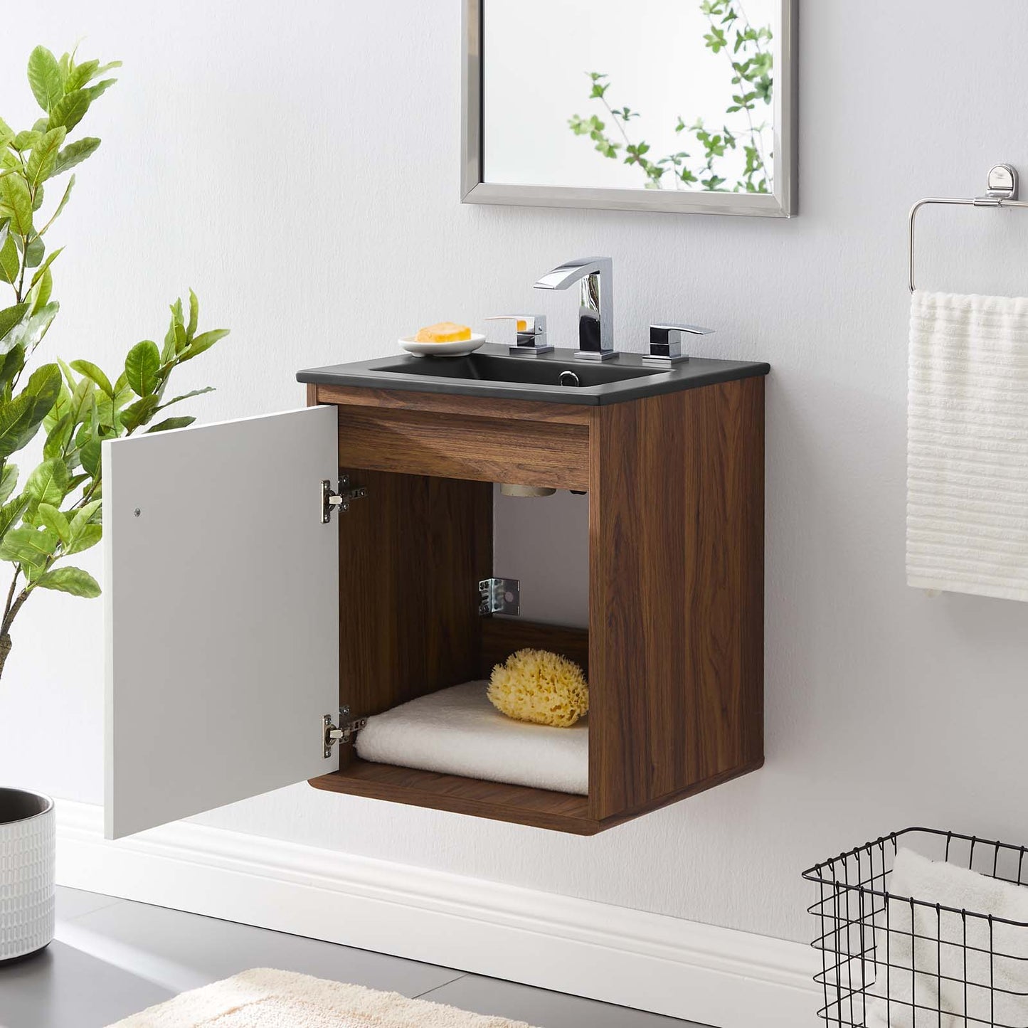 Transmit 18" Wall-Mount Bathroom Vanity, Wood, Brown Walnut Black, 21056