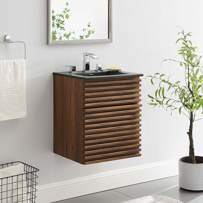 Render 18" Wall-Mount Bathroom Vanity, Wood, Brown Walnut Black, 21058