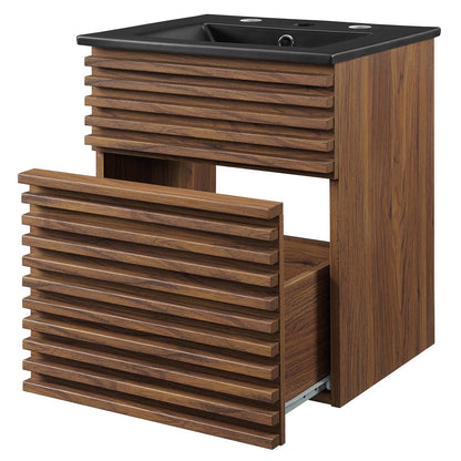 Render 18" Wall-Mount Bathroom Vanity, Wood, Brown Walnut Black, 21058
