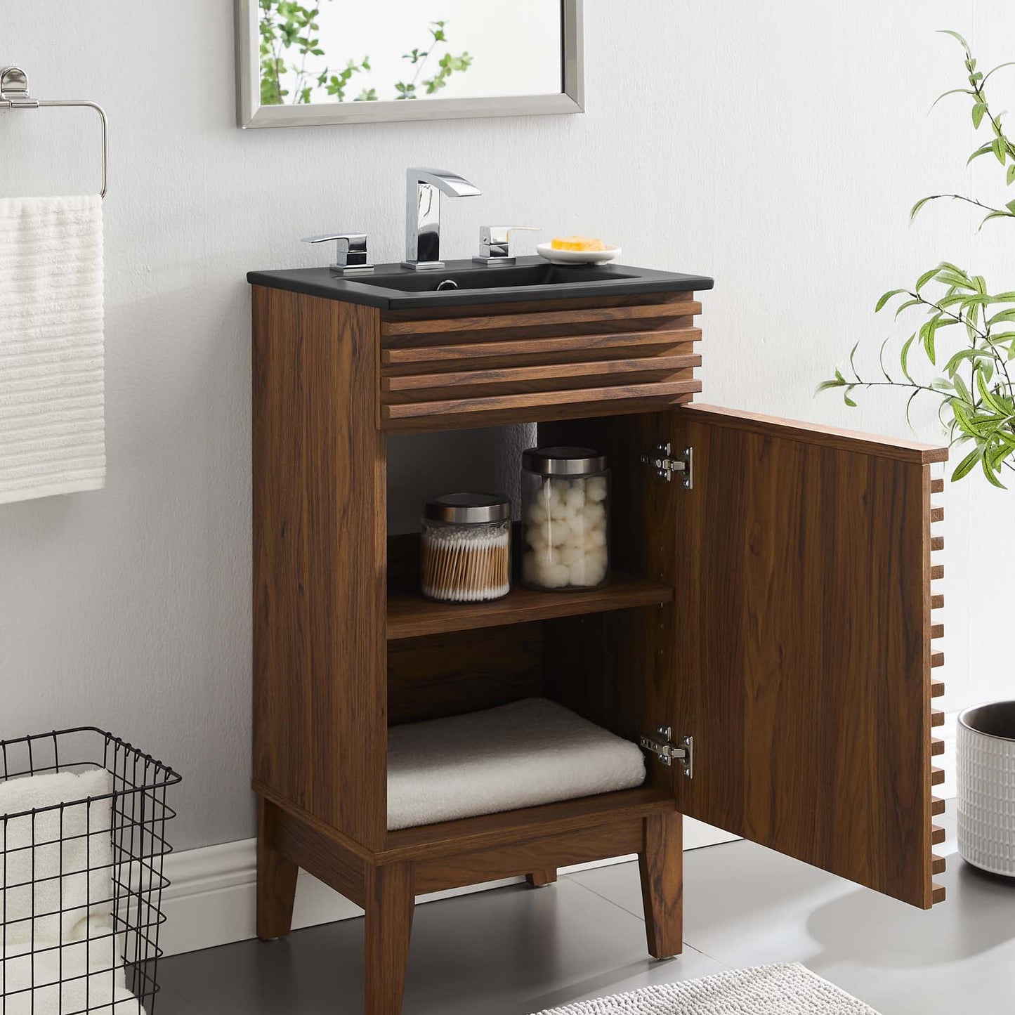Render 18" Bathroom Vanity, Wood, Brown Walnut Black, 21059