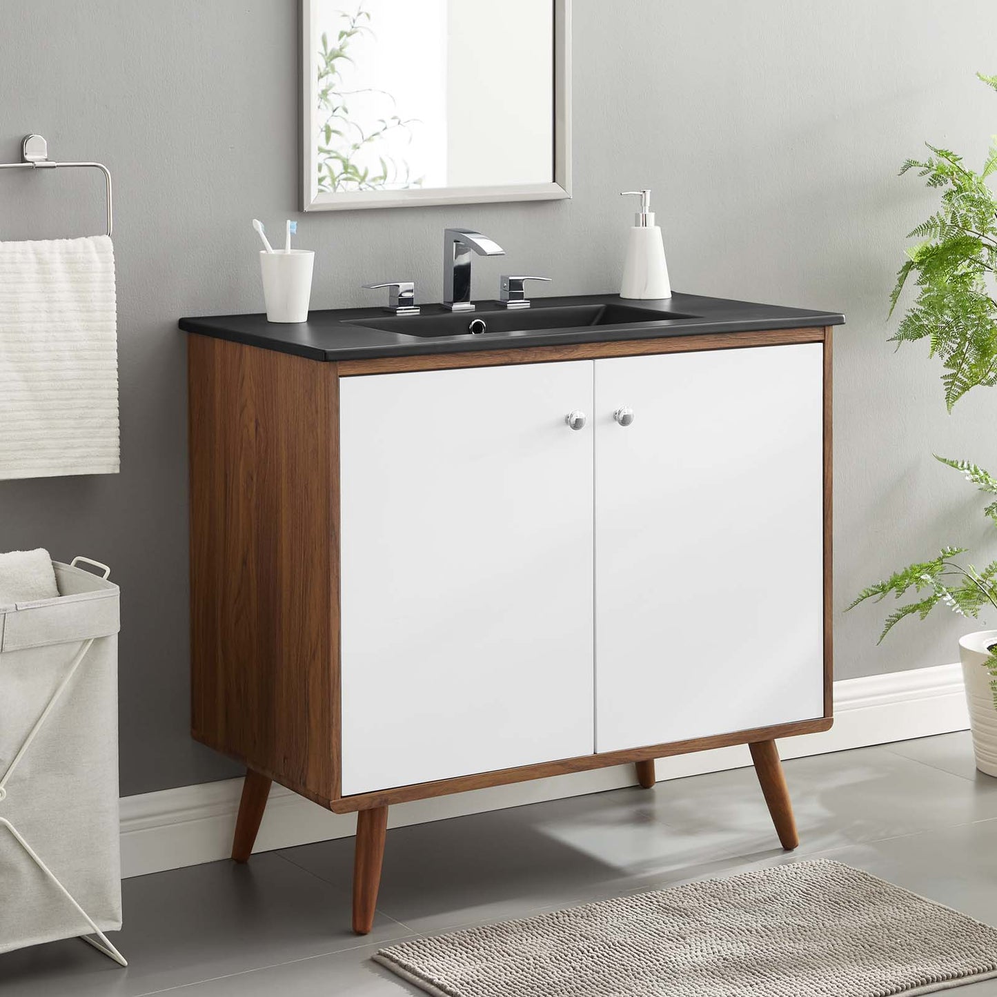 Transmit 36" Bathroom Vanity, Wood, Brown Walnut Black, 21062