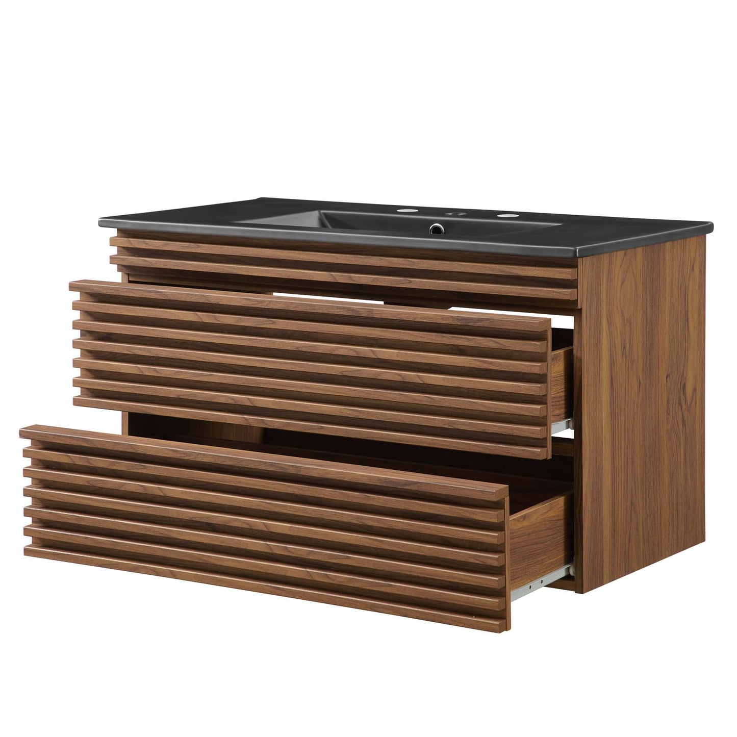 Render 36" Wall-Mount Bathroom Vanity, Wood, Brown Walnut Black, 21063