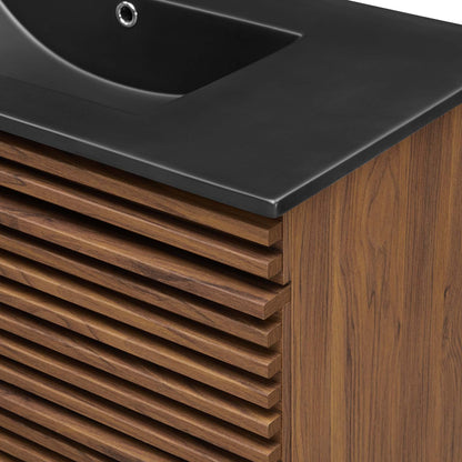 Render 36" Wall-Mount Bathroom Vanity, Wood, Brown Walnut Black, 21063