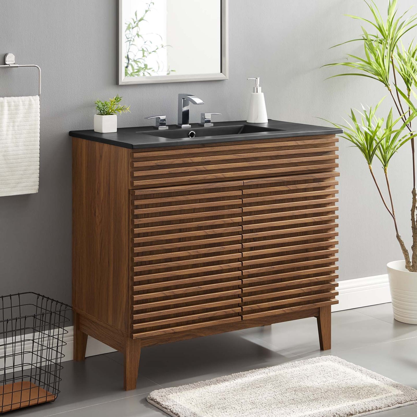 Render 36" Bathroom Vanity, Wood, Brown Walnut Black, 21064