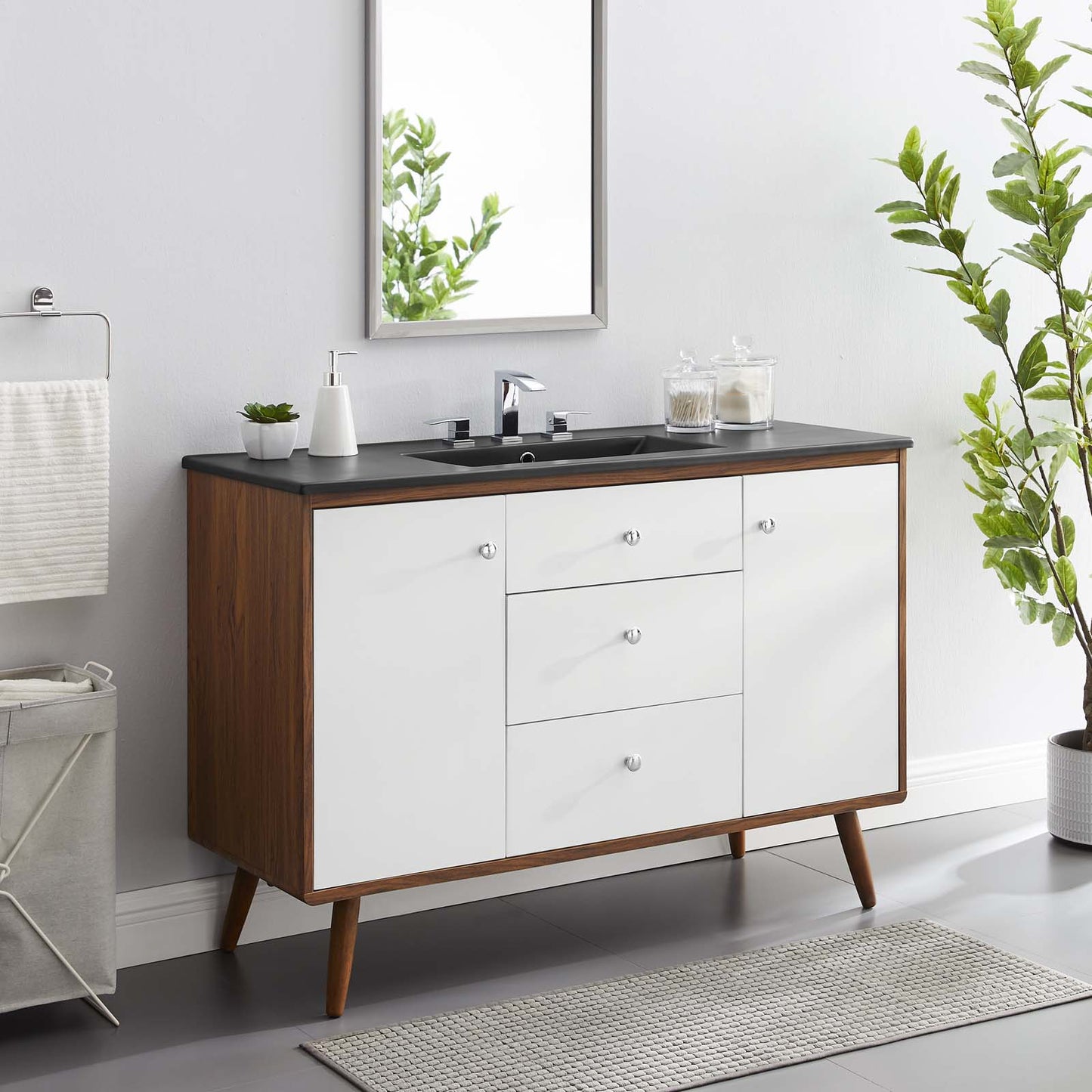 Transmit 48" Single Sink Bathroom Vanity, Wood, Brown Walnut Black, 21065