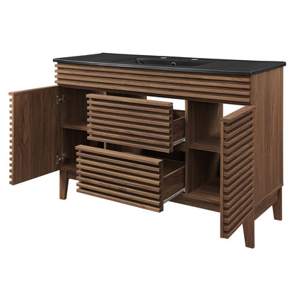 Render 48" Single Sink Bathroom Vanity, Wood, Brown Walnut Black, 21066