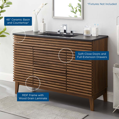 Render 48" Single Sink Bathroom Vanity, Wood, Brown Walnut Black, 21066