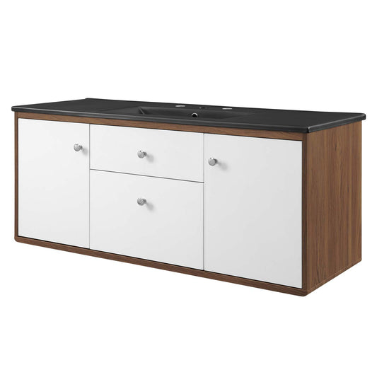 Transmit 48" Wall-Mount Bathroom Vanity, Wood, Brown Walnut Black, 21067