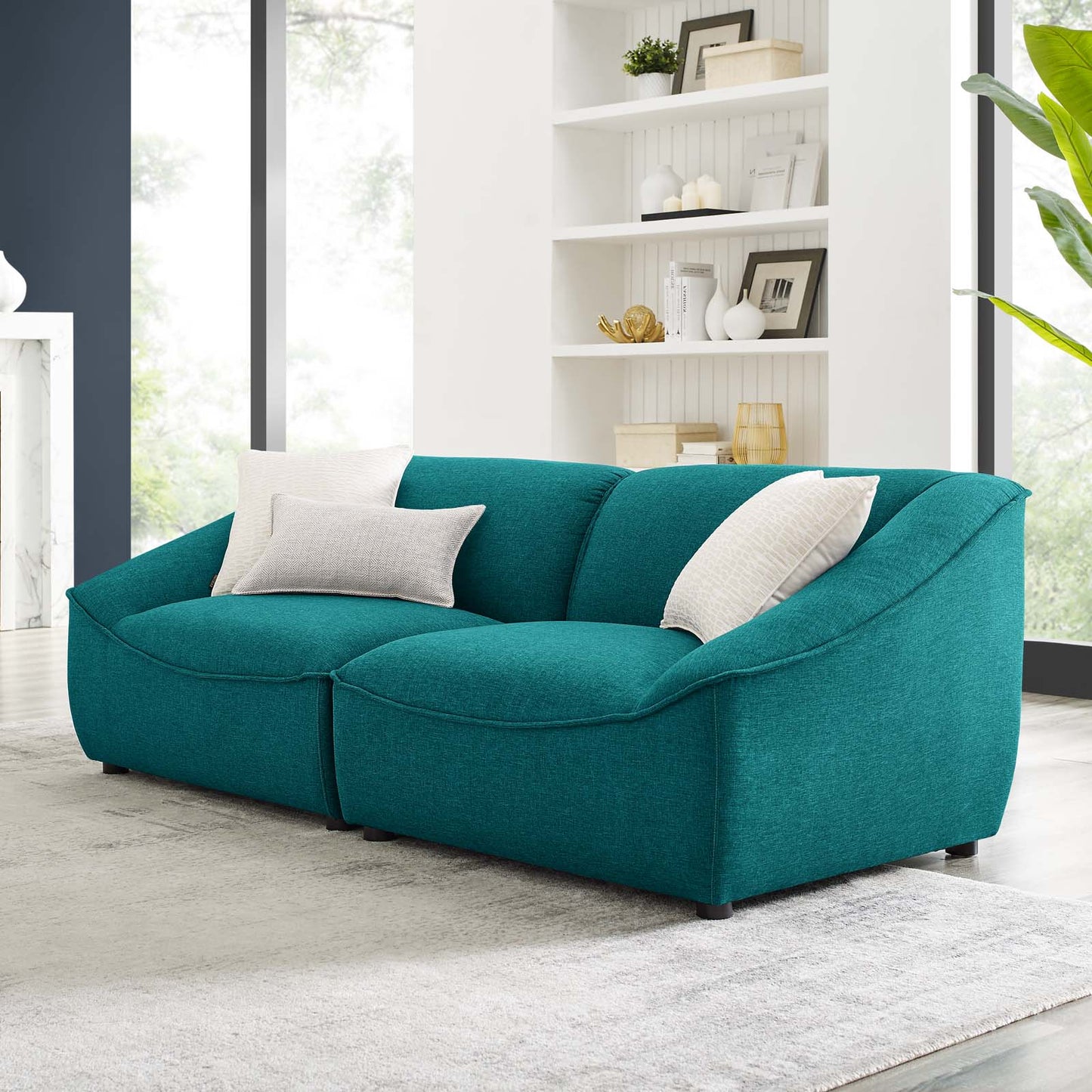 Comprise 2-Piece Loveseat, Fabric, Teal Blue, 21070