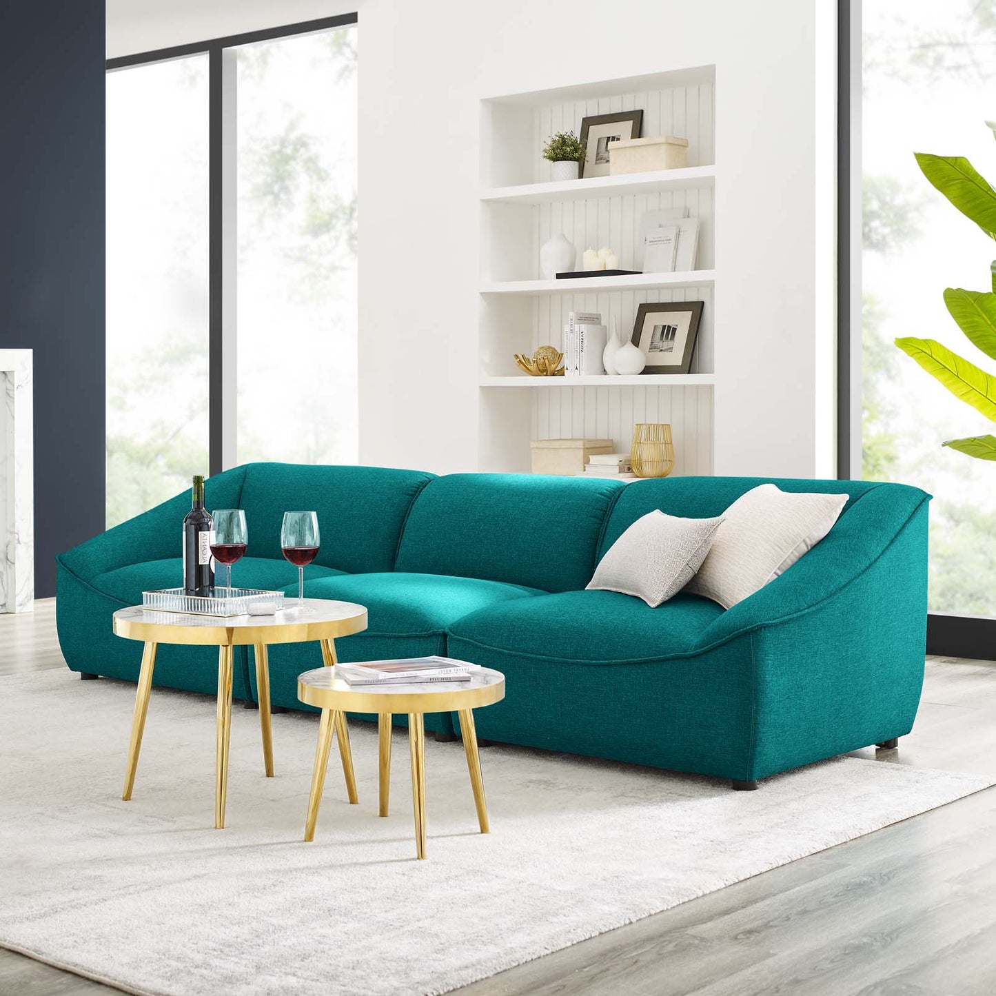 Comprise 3-Piece Sofa, Fabric, Teal Blue, 21073