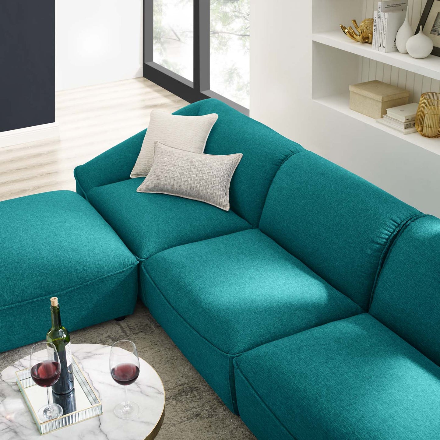 Comprise 4-Piece Living Room Set, Fabric, Teal Blue, 21076