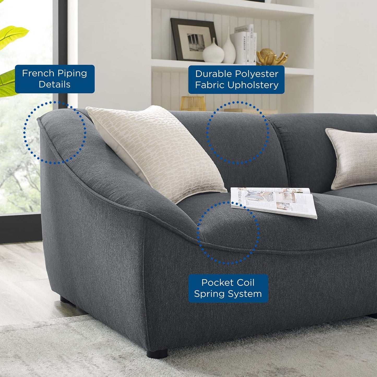Comprise 4-Piece Living Room Set, Fabric, Dark Grey Gray, 21077