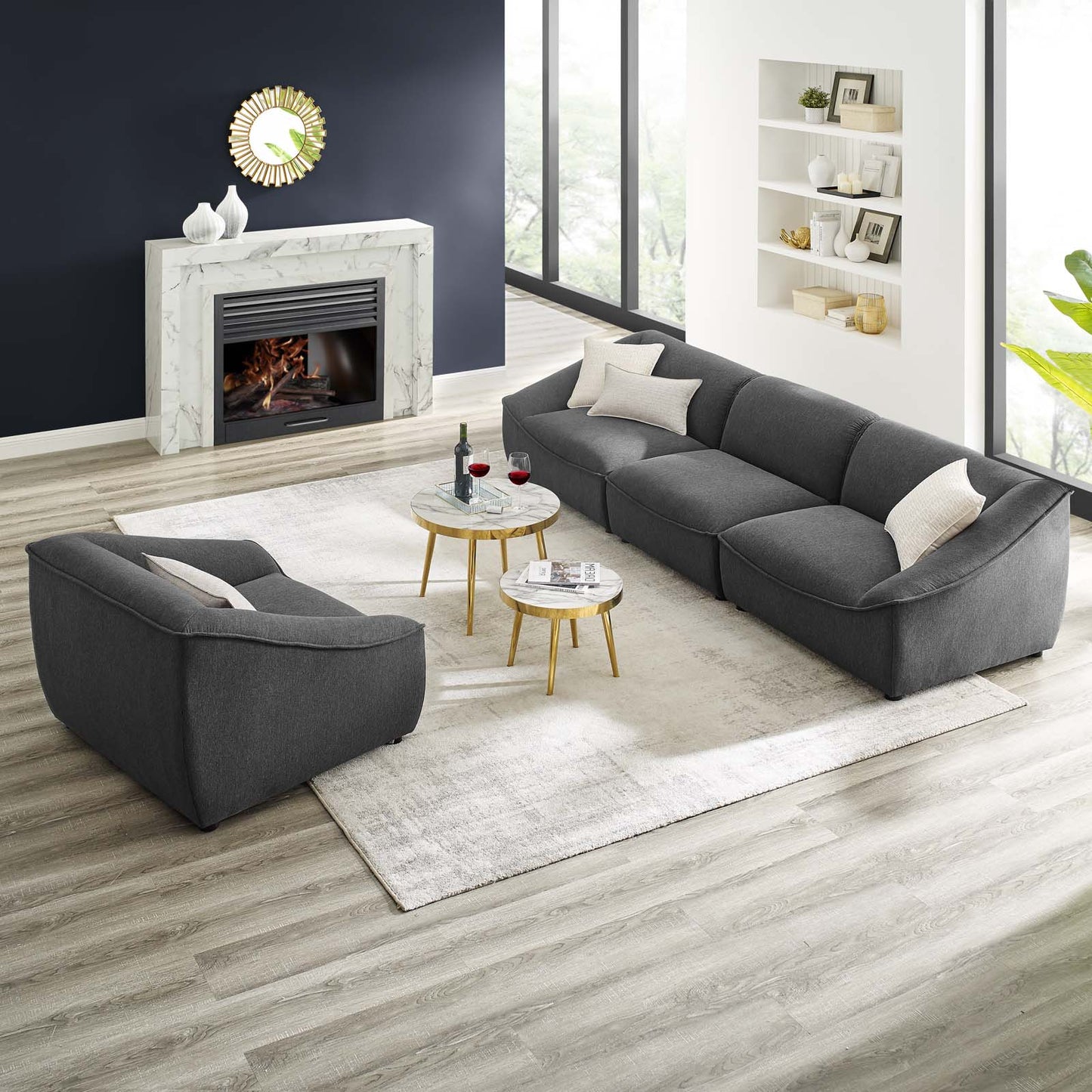 Comprise 4-Piece Living Room Set, Fabric, Dark Grey Gray, 21077