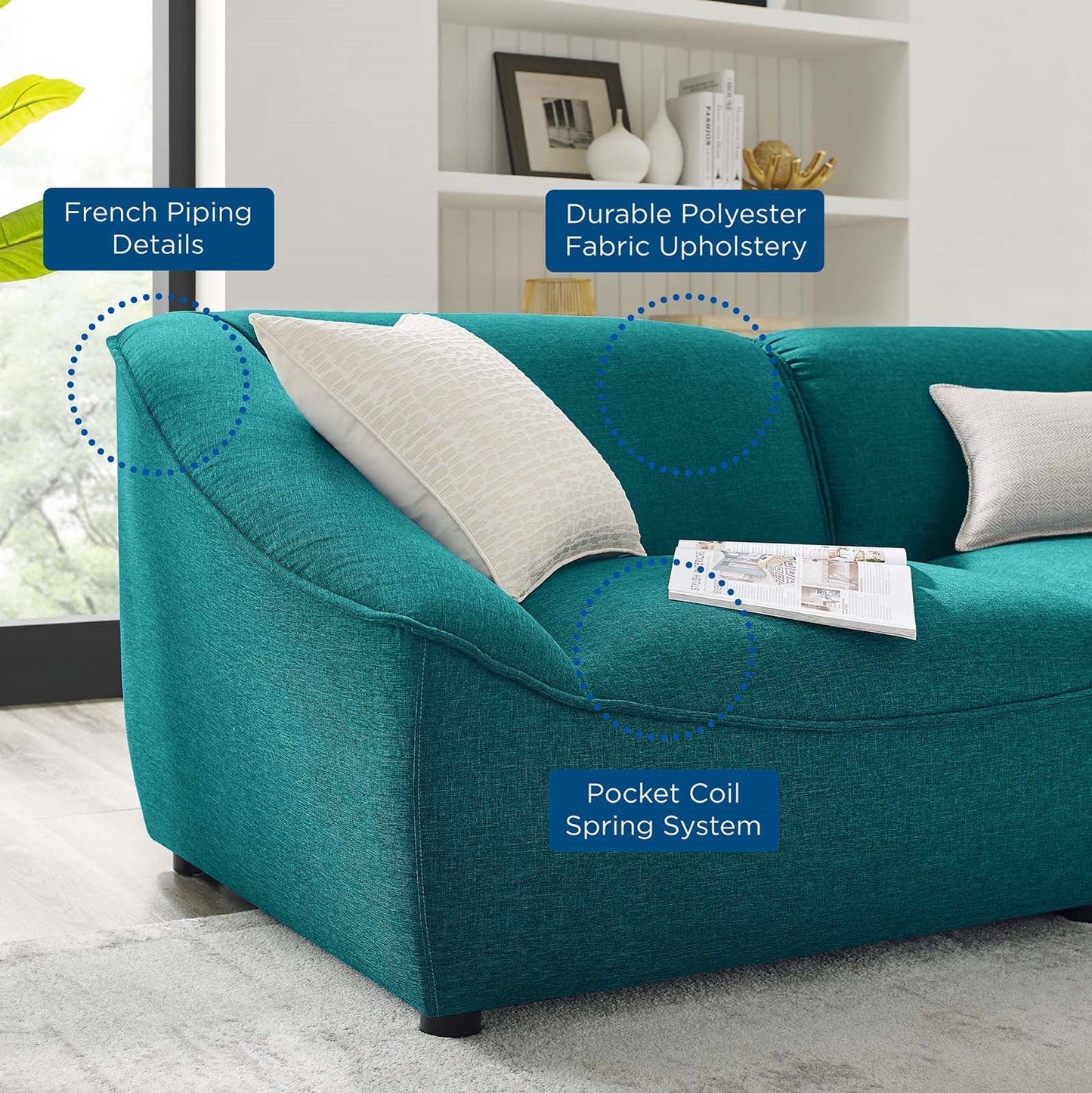 Comprise 4-Piece Living Room Set, Fabric, Teal Blue, 21079