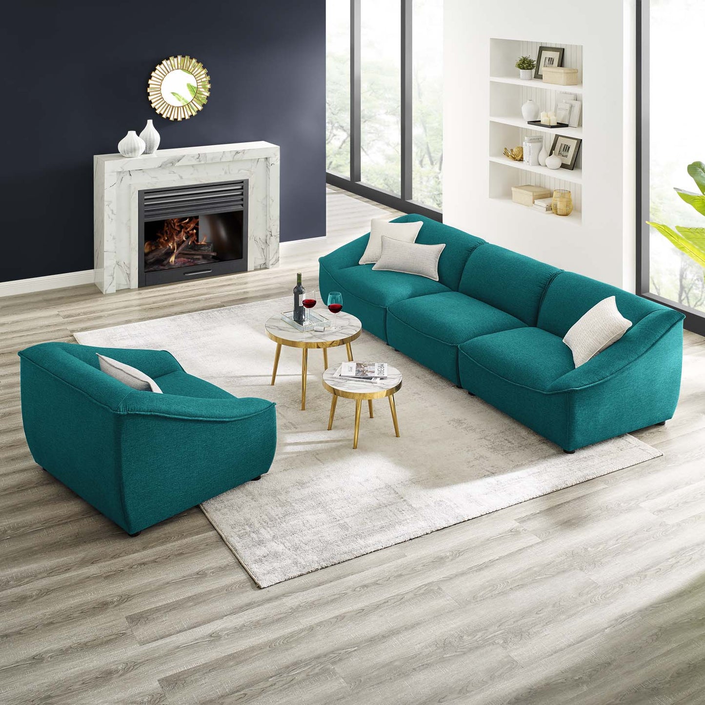 Comprise 4-Piece Living Room Set, Fabric, Teal Blue, 21079