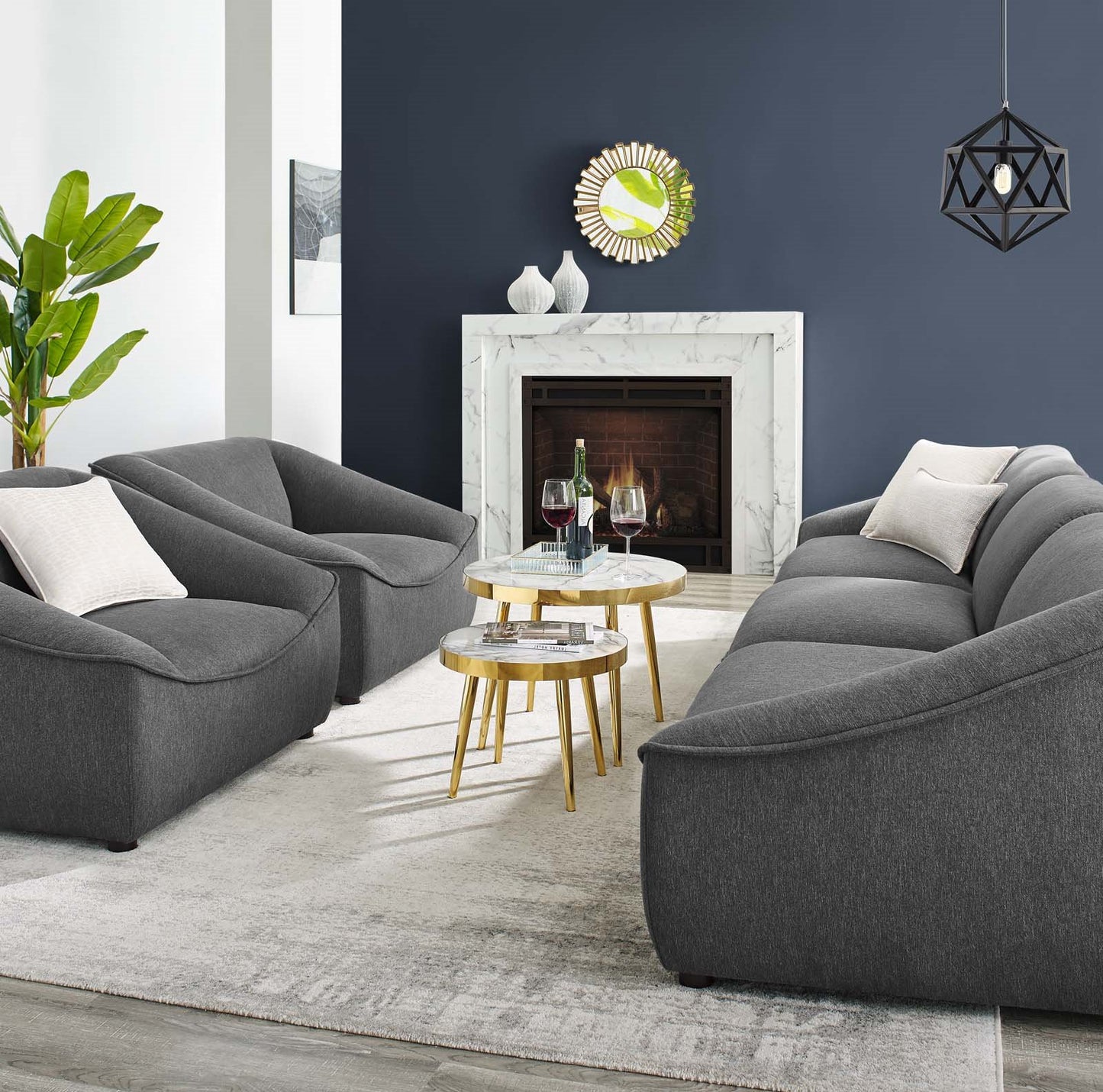 Comprise 5-Piece Living Room Set, Fabric, Dark Grey Gray, 21080