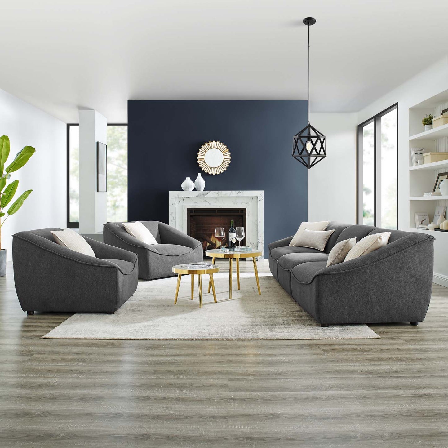 Comprise 5-Piece Living Room Set, Fabric, Dark Grey Gray, 21080