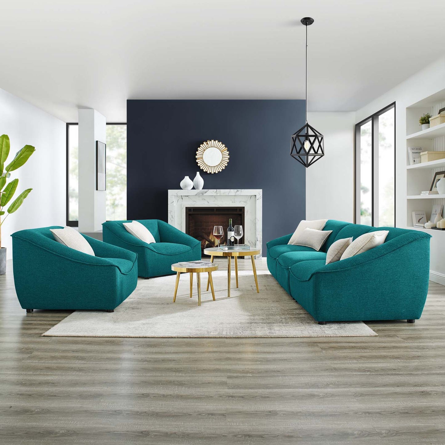 Comprise 5-Piece Living Room Set, Fabric, Teal Blue, 21082