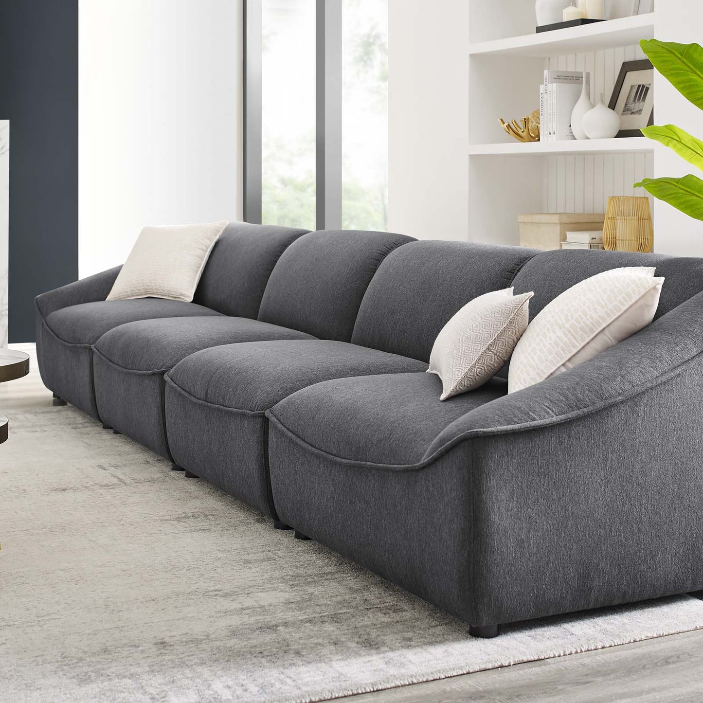 Comprise 4-Piece Sofa, Fabric, Dark Grey Gray, 21083