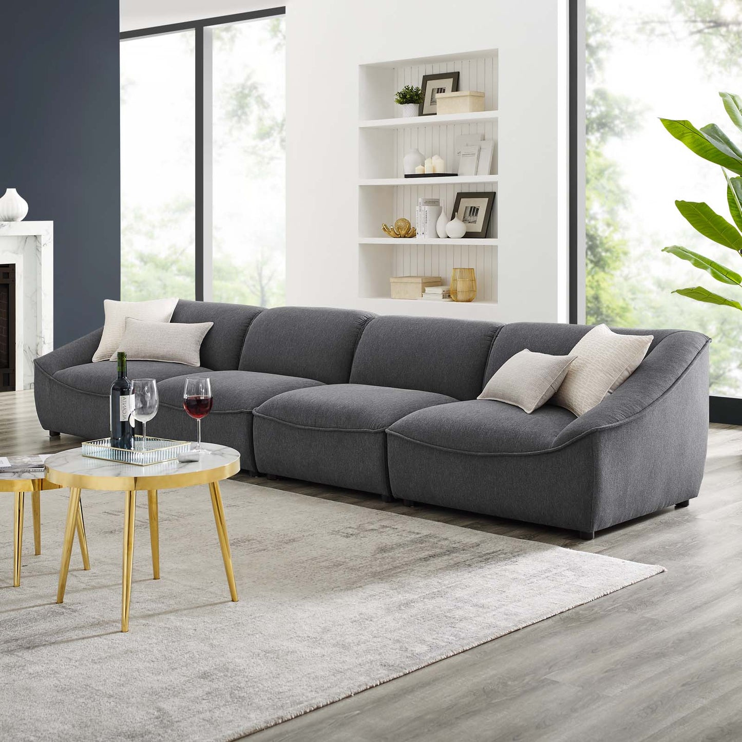 Comprise 4-Piece Sofa, Fabric, Dark Grey Gray, 21083