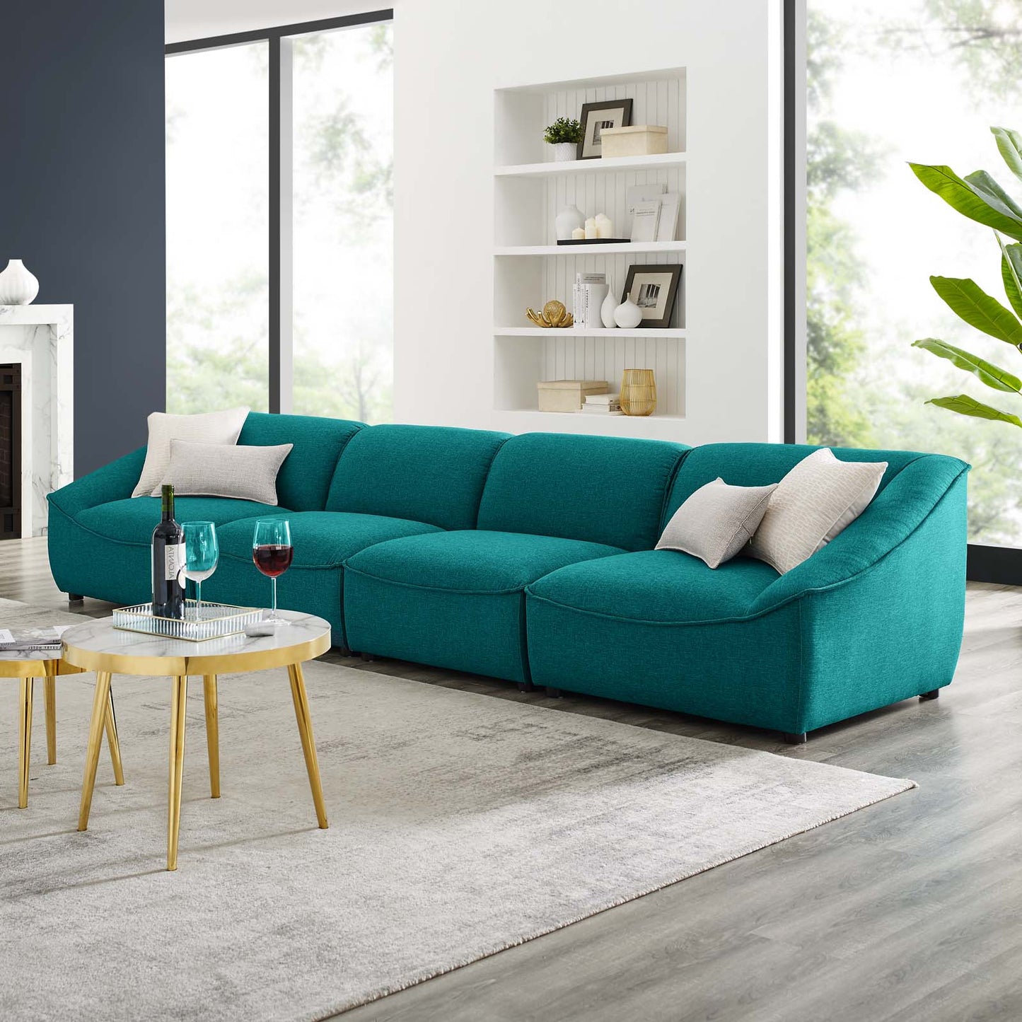 Comprise 4-Piece Sofa, Fabric, Teal Blue, 21085