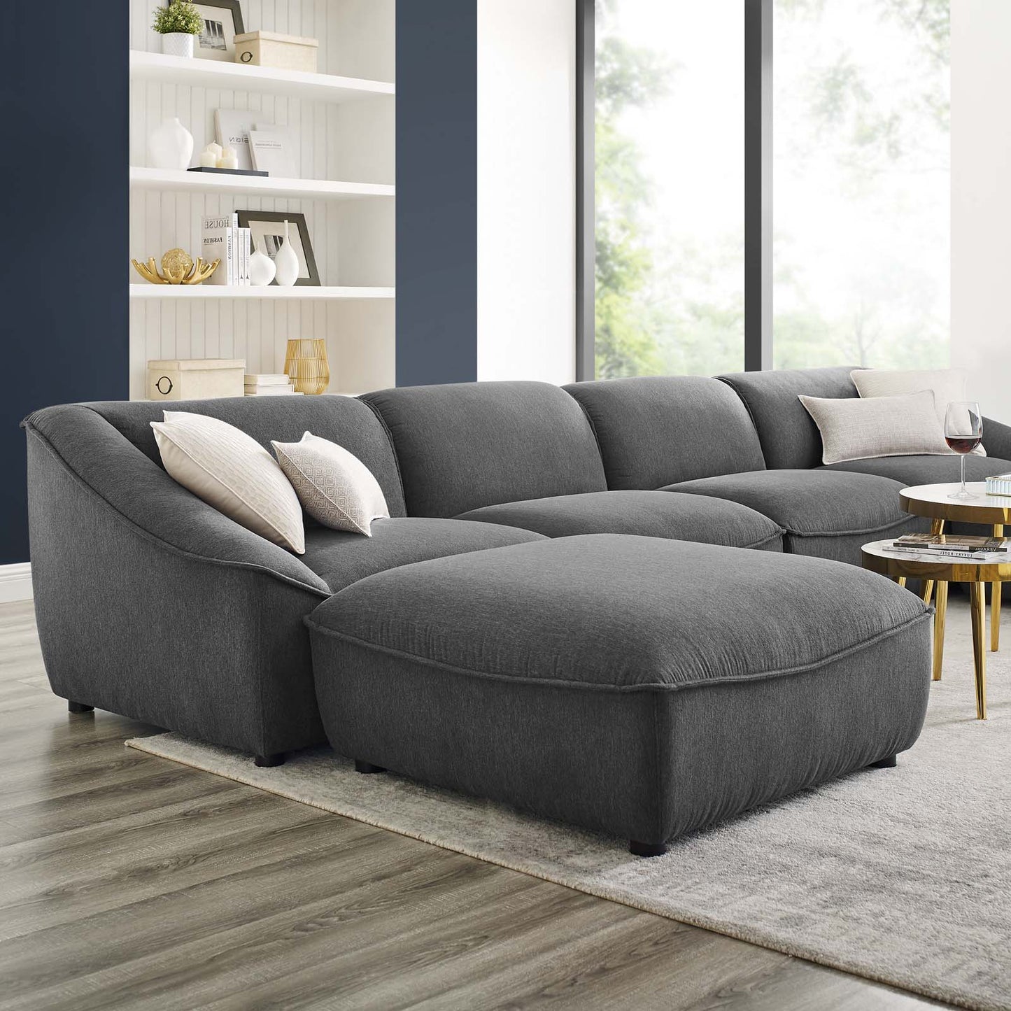 Comprise 6-Piece Living Room Set, Fabric, Dark Grey Gray, 21086