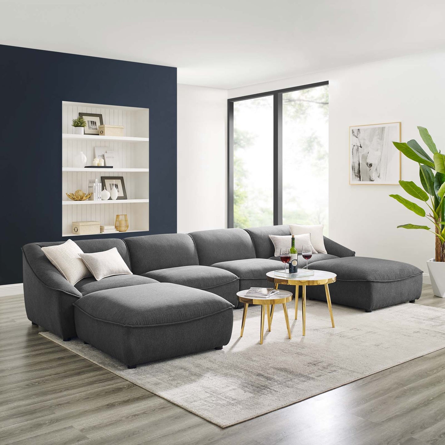 Comprise 6-Piece Living Room Set, Fabric, Dark Grey Gray, 21086