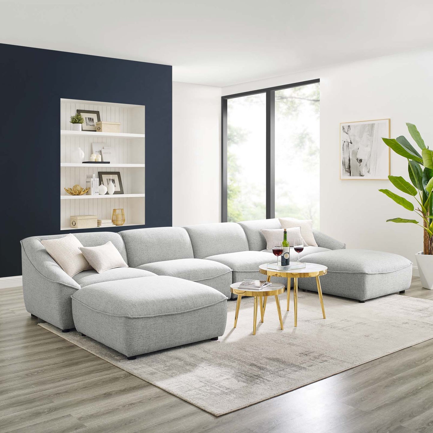 Comprise 6-Piece Living Room Set, Fabric, Light Grey Gray, 21087