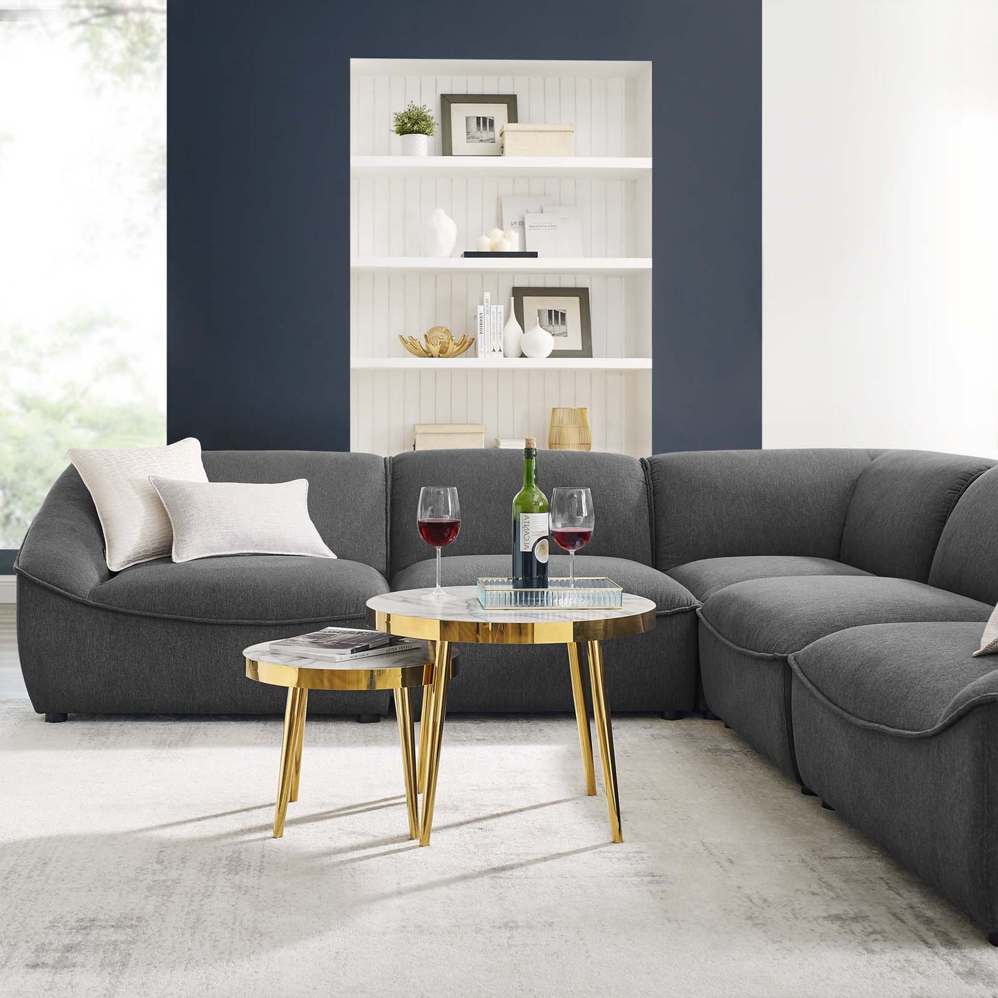 Comprise 5-Piece Sectional Sofa, Fabric, Dark Grey Gray, 21089