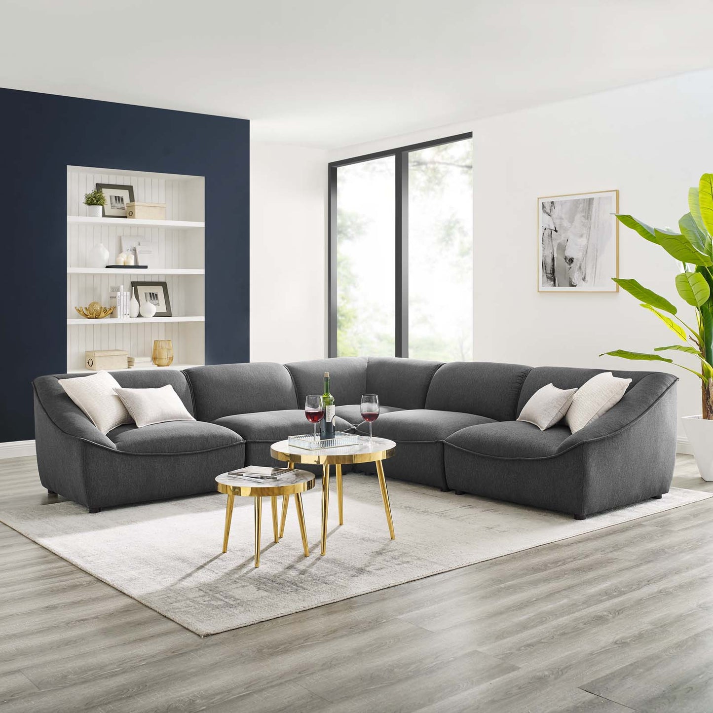 Comprise 5-Piece Sectional Sofa, Fabric, Dark Grey Gray, 21089