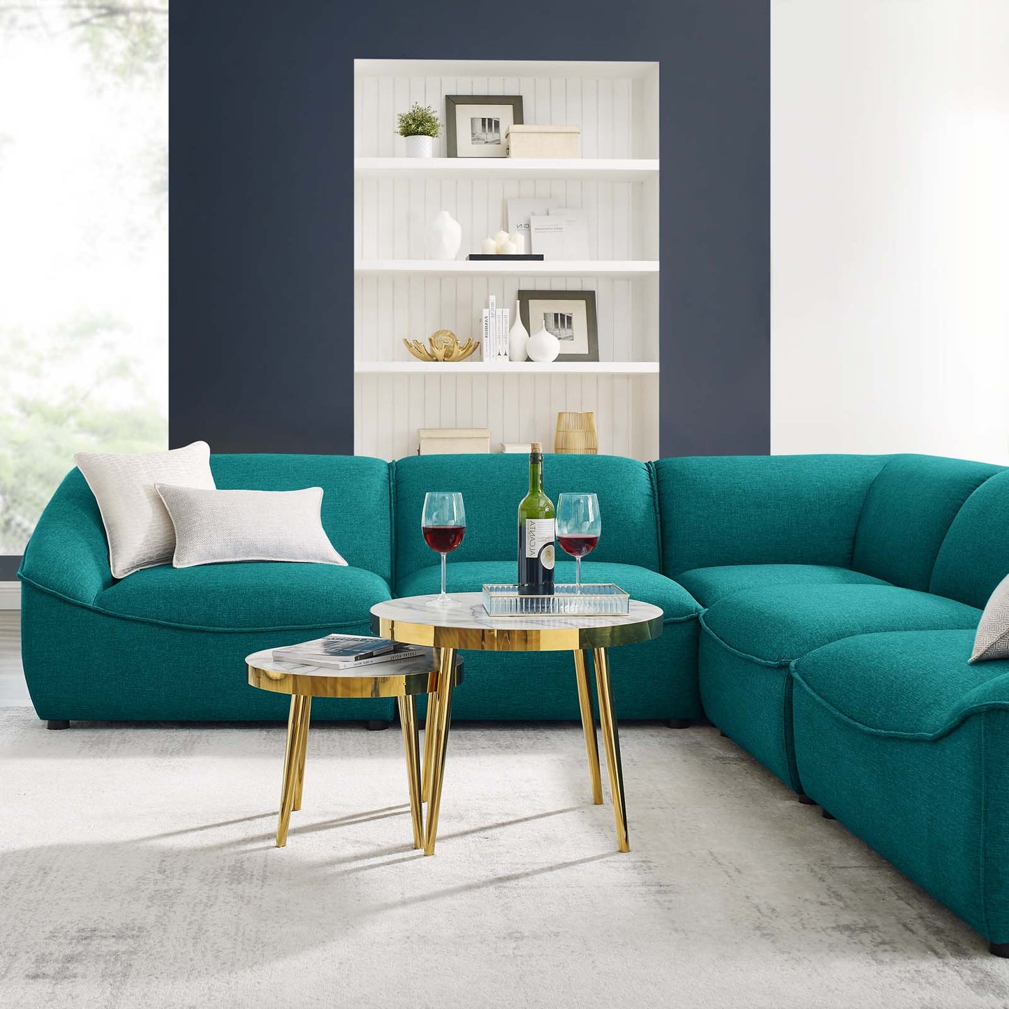 Comprise 5-Piece Sectional Sofa, Fabric, Teal Blue, 21091