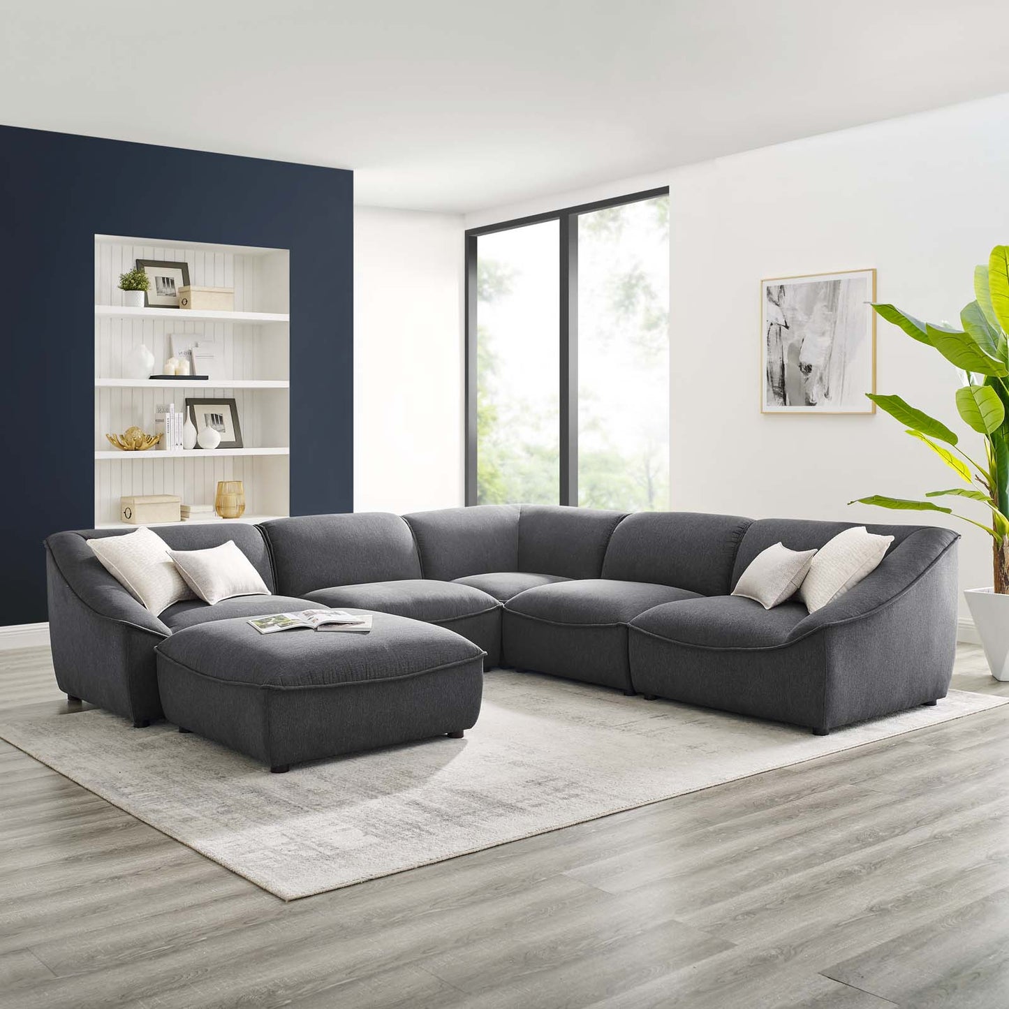 Comprise 6-Piece Sectional Sofa, Fabric, Dark Grey Gray, 21092