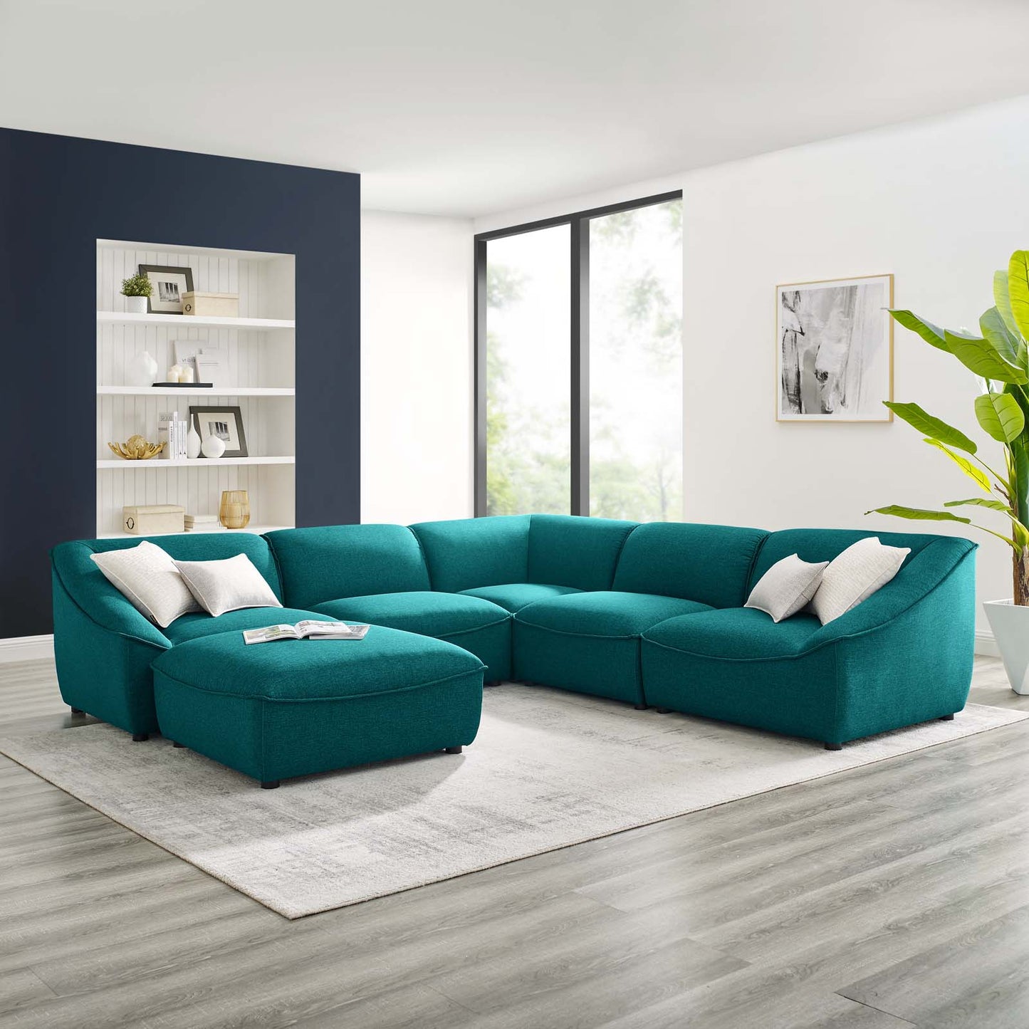 Comprise 6-Piece Sectional Sofa, Fabric, Teal Blue, 21094