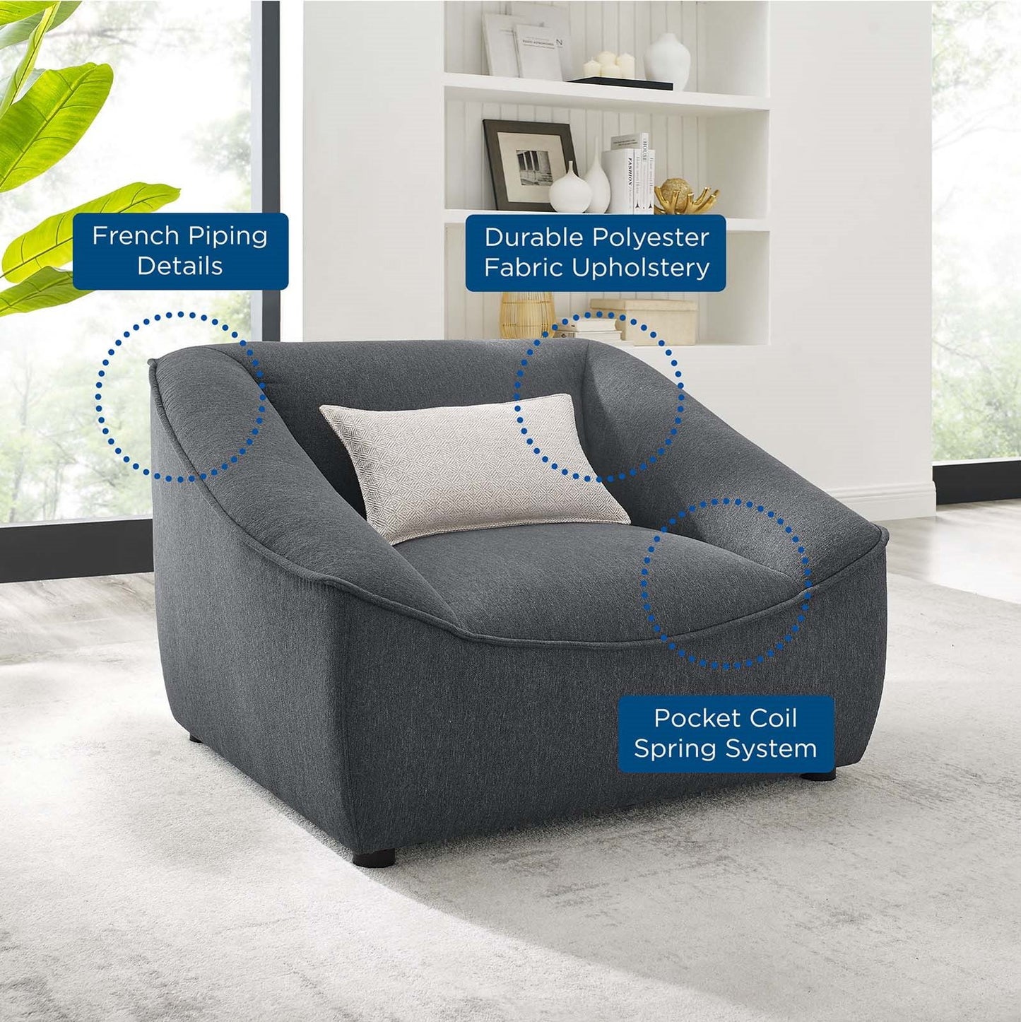 Comprise 2-Piece Living Room Set, Fabric, Dark Grey Gray, 21095