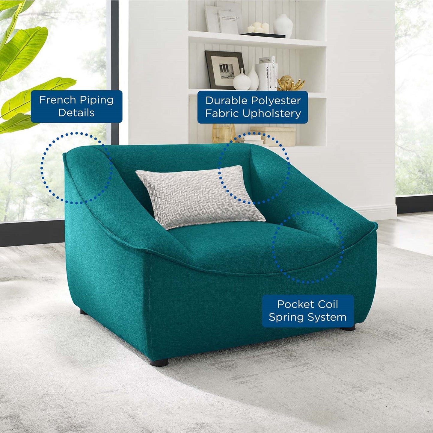 Comprise 2-Piece Living Room Set, Fabric, Teal Blue, 21097