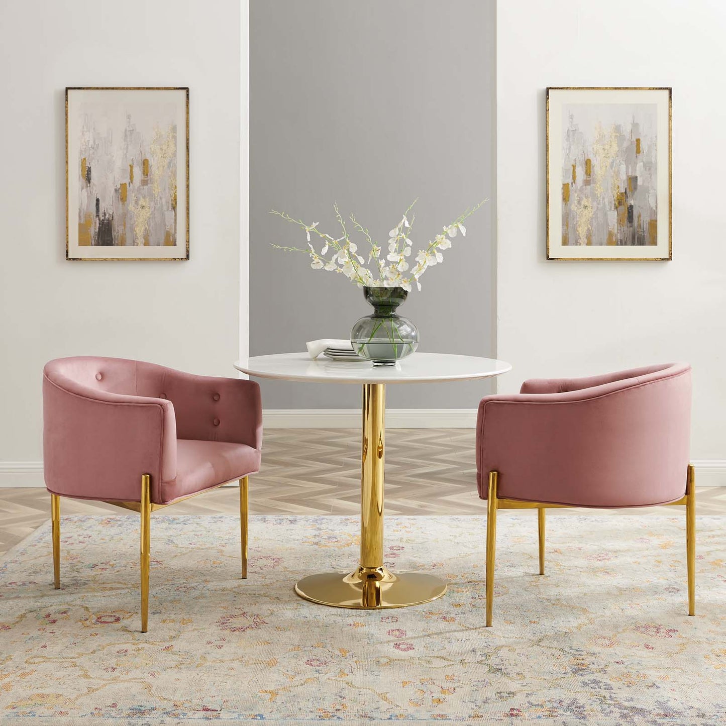 Savour Tufted Performance Velvet Accent Chairs - Set of 2, Velvet, Metal Steel, Pink, 21105