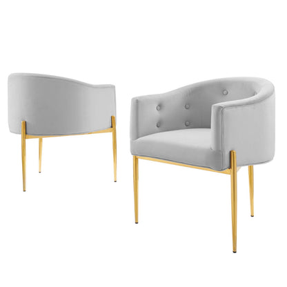 Savour Tufted Performance Velvet Accent Chairs - Set of 2, Velvet, Metal Steel, Light Grey Gray, 21108