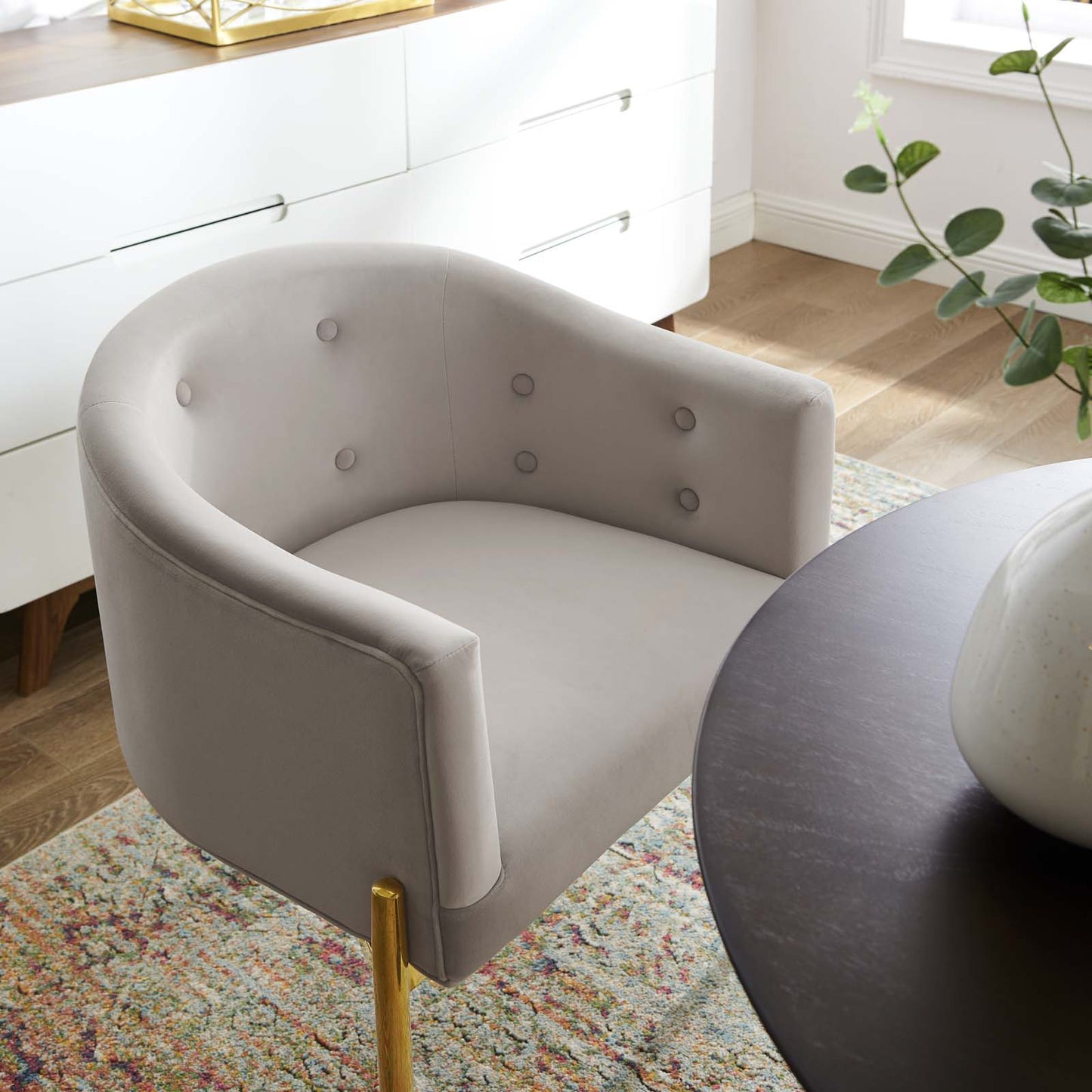 Savour Tufted Performance Velvet Accent Chairs - Set of 2, Velvet, Metal Steel, Light Grey Gray, 21108