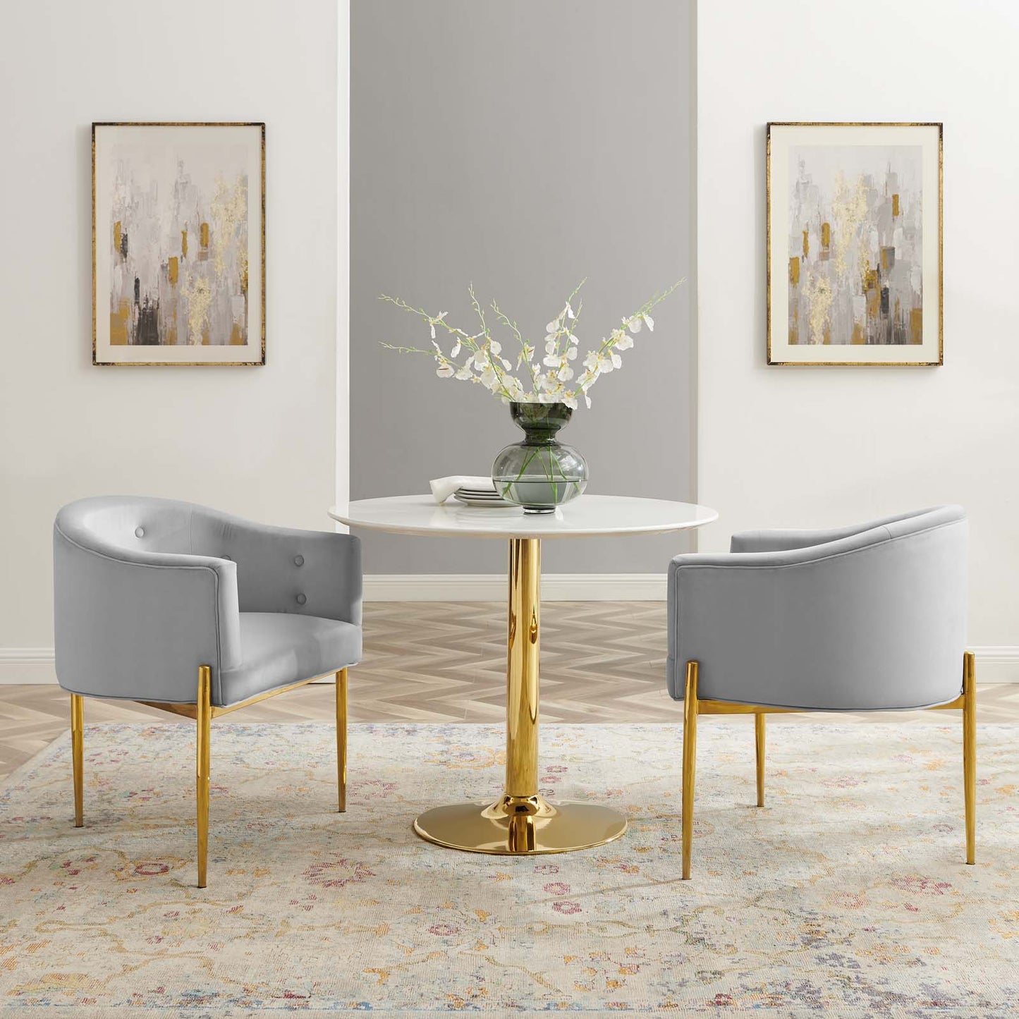 Savour Tufted Performance Velvet Accent Chairs - Set of 2, Velvet, Metal Steel, Light Grey Gray, 21108